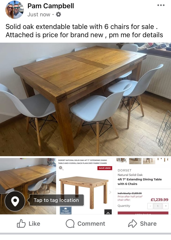 Extendable solid oak table and 6 chairs 
