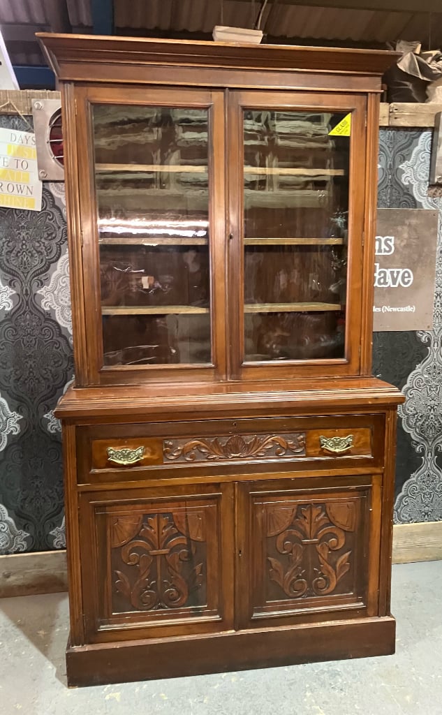 Stunning Handsome Vintage HUGE Oak Bookcase Secretaire Desk Cabinet with Glass Doors- Delivery