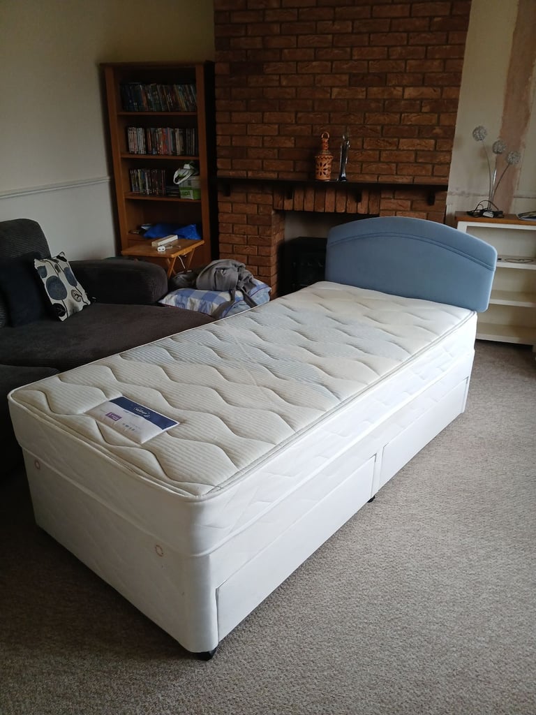 Single 2-drawer Divan Bed w/ Mattress and Headboard 