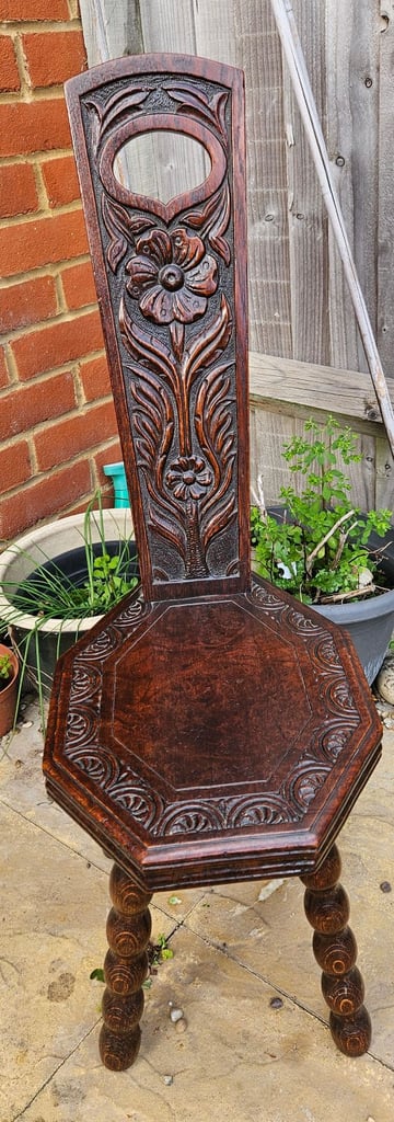 Antique Carved Oak Spinning Chair Circa 1910
