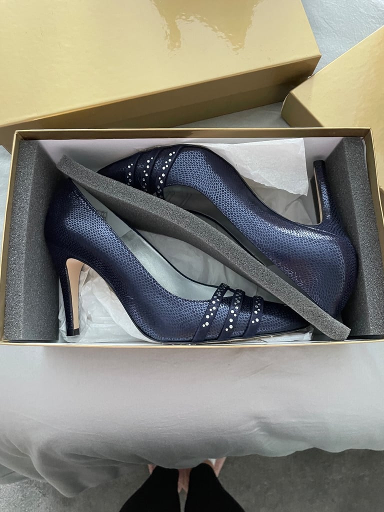 image for Navy clutch bag and shoes U.K. size 6