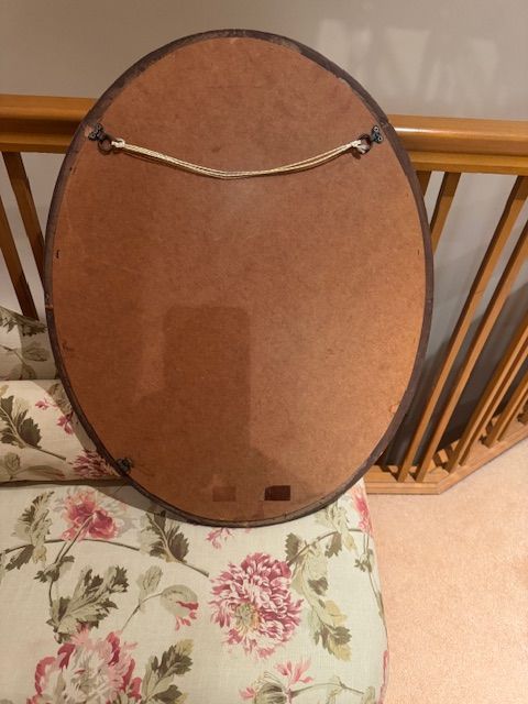 An Attractive & Good Quality 1970s-80s Oval Wooden Wall Mirror - Bevelled Glass