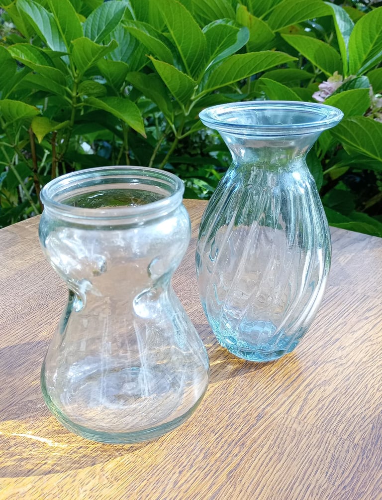 2 Vintage Glass Vases - Traditional Dutch Hyacinth Bulb & Twist Flower Vase