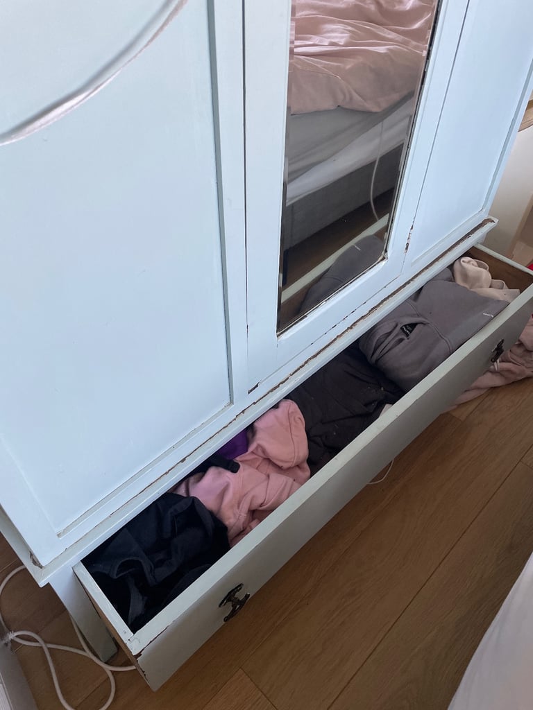Solid wood wardrobe upcycled in blue