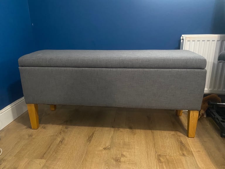 image for 2 x Grey Storage Benches with Wooden Legs – Removable Lid
