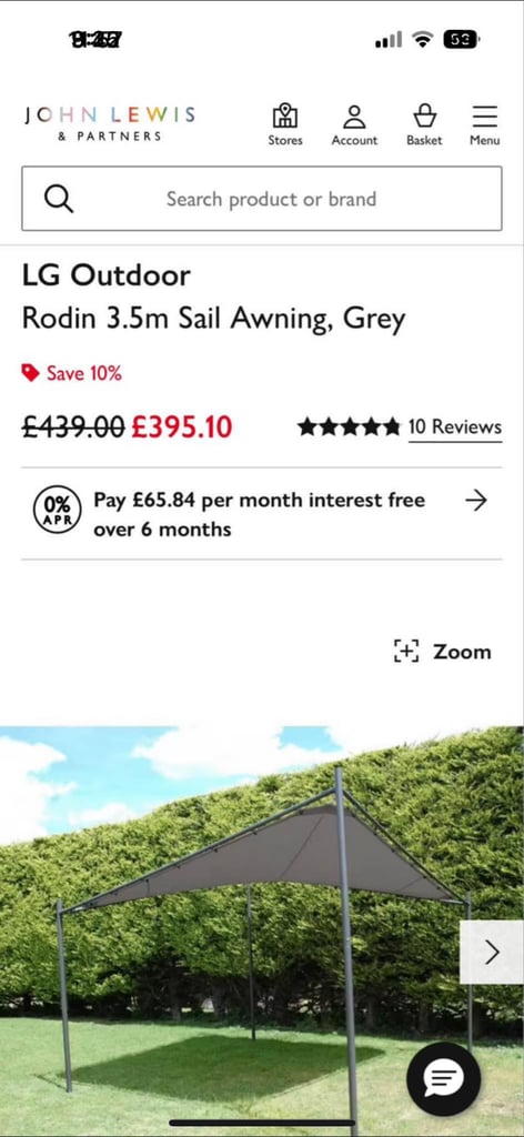 image for LG Outdoor Rodin 3.5m Sail Awning, Grey