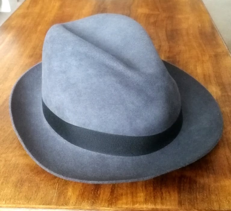 Austin Reed 100% Wool Trilby Hat Grey With Black Band 7 1/4 (58)