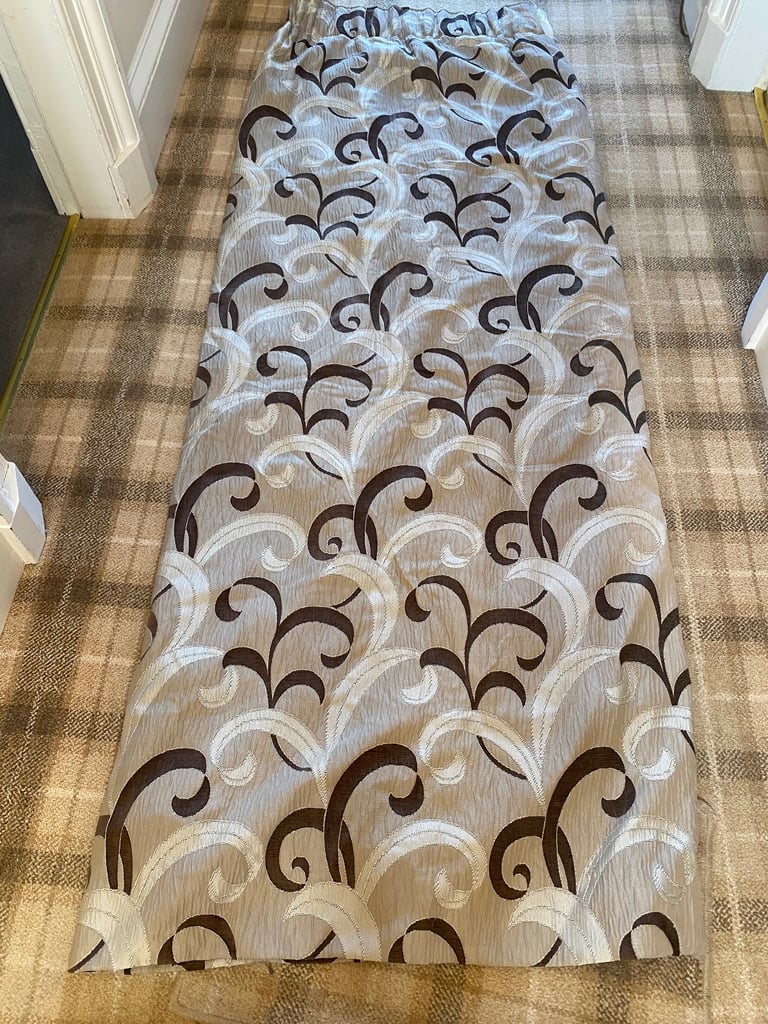 2 pairs of beige, brown blackout lined curtains 