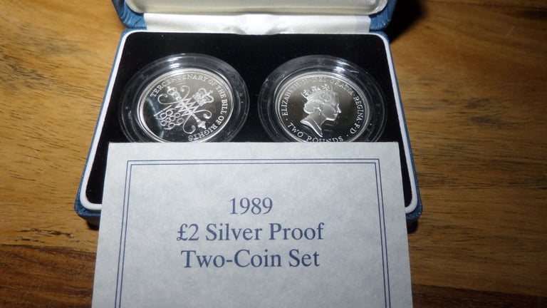 image for 1989 SILVER PROOF £2 COIN SET BILL/CLAIM OF RIGHTS.