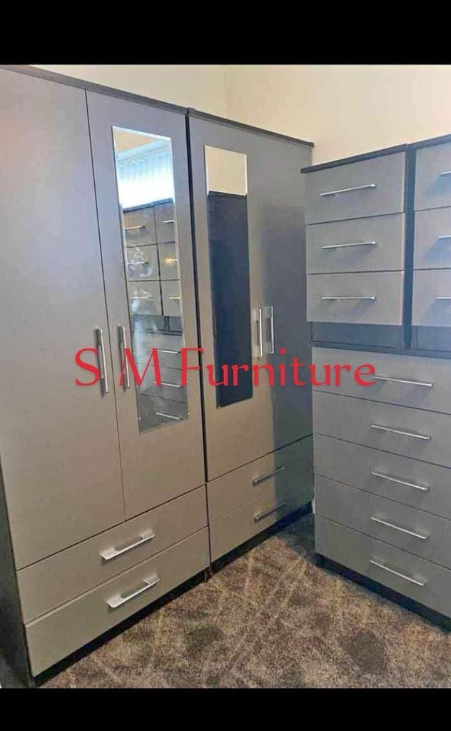 Modern Bedroom Furniture. Bedroom Suit Includes Bedside Tables, Chest of Drawers and Wardrobes