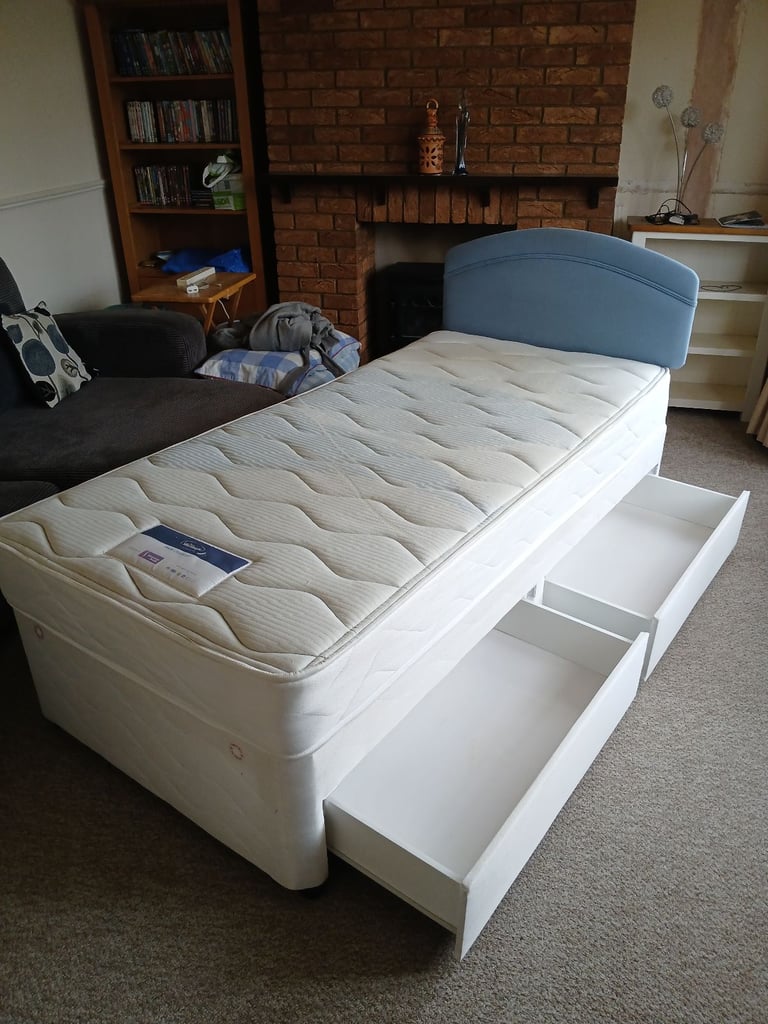 Single 2-drawer Divan Bed w/ Mattress and Headboard 