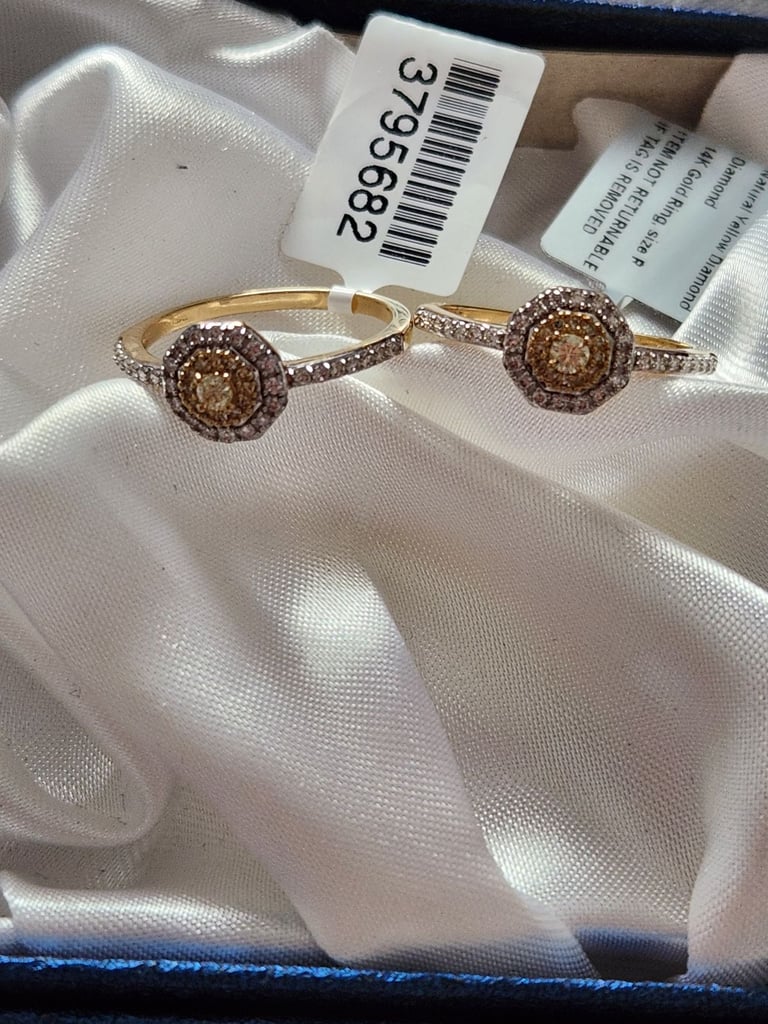 New 14Ct Gold Ring Size P Or R  Yellow Diamonds white Diamonds  