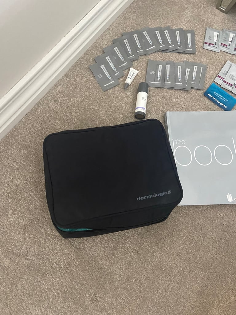 DERMALOGICA Cosmetic / Toiletry Bag, Product a guide & 32 Sample Sized Products 
