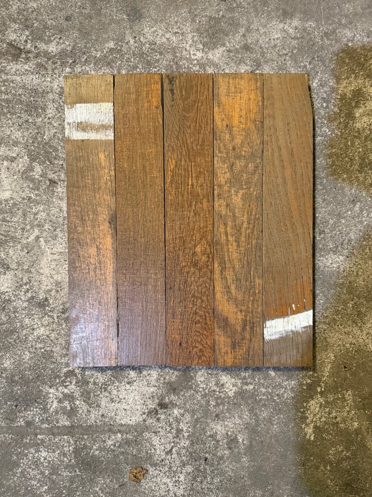 image for 🌿 O427POZ — Reclaimed Oak GYM Parquet Flooring (42 × 7 cm) @wood_job_uk