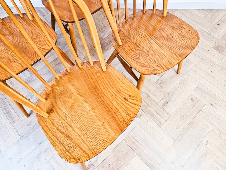 Ercol Windsor Vintage Mid Century Solid Elm Danish Design Drop Leaf Table and Chair Set