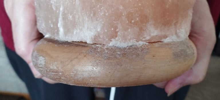 Rock Salt Lamp with Wooden Base