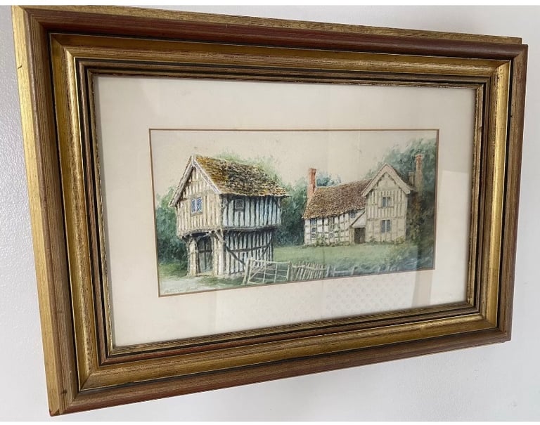 image for Patricia Butt Framed Watercolour Of Brockhampton Hall & GateHouse Hereford 1979