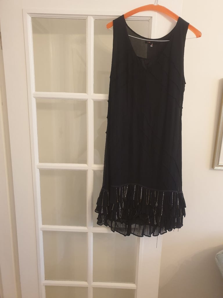 image for Maje black 100% silk dress, lined with beading 