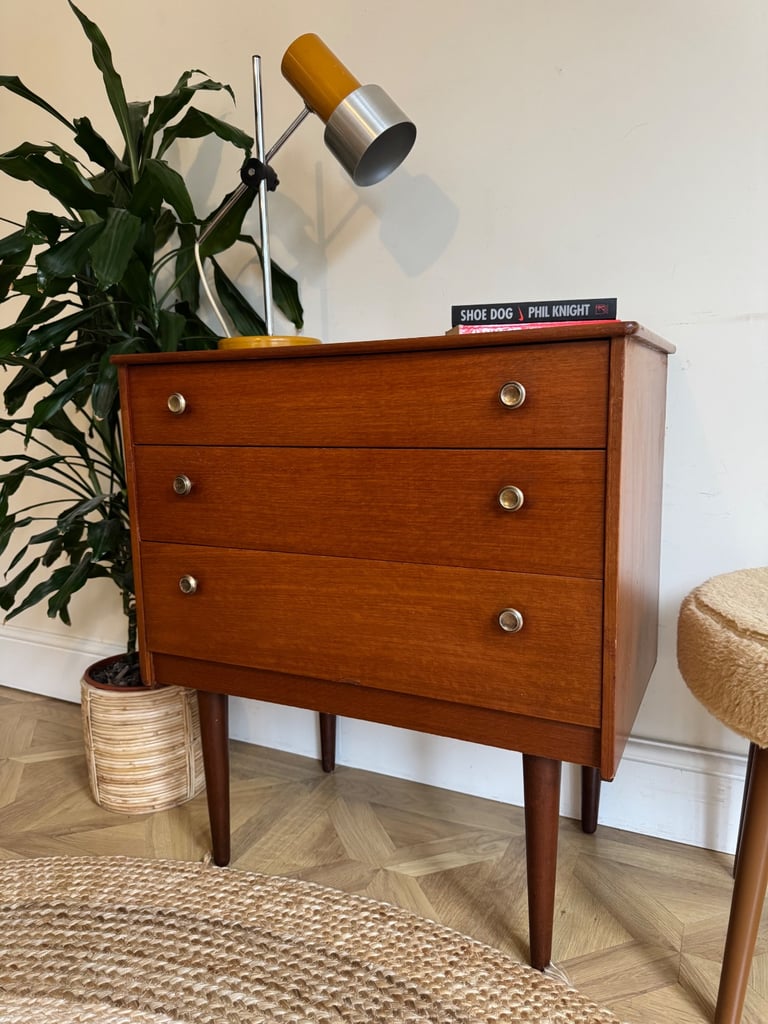 image for Mid century vintage retro mcm small chest of drawers tv bedside unit 