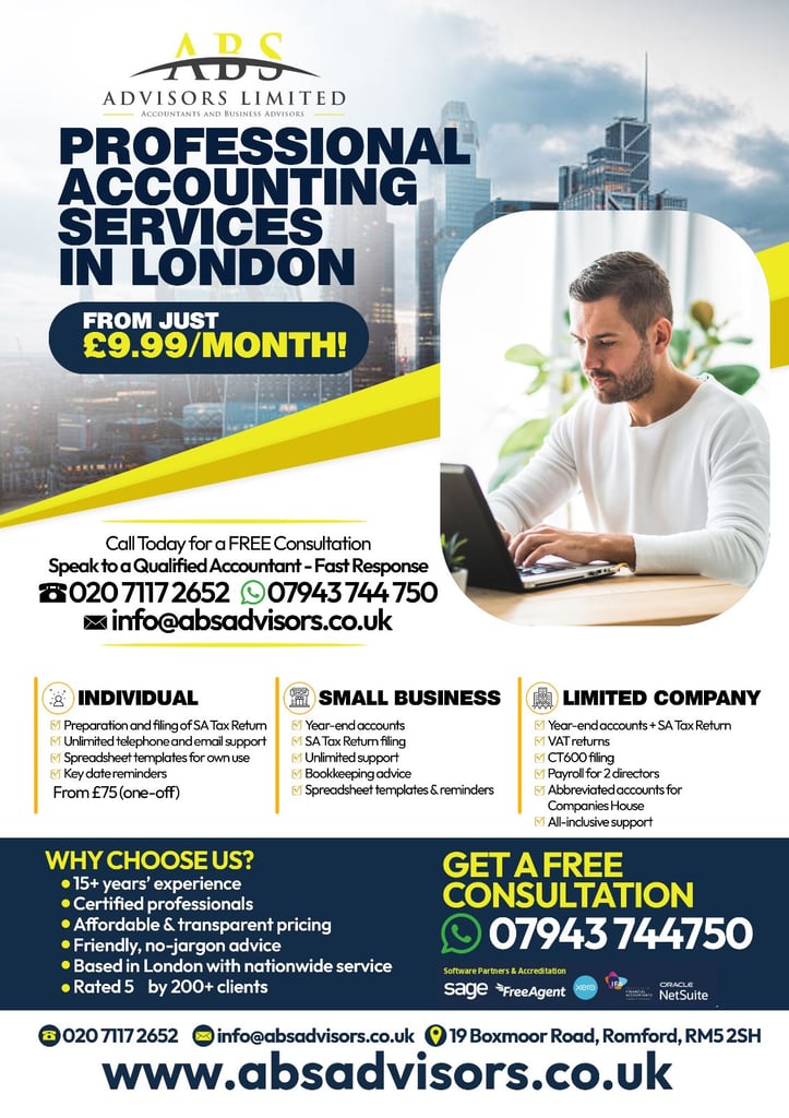 Tax & Accounting Services – Bookkeeping, Self-Assessment, VAT, CIS HMRC Refund & Xero (NW1)