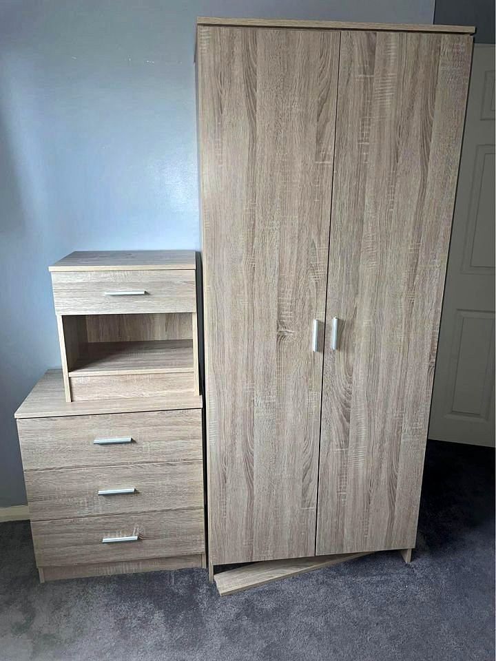 image for ]] Perfect Product Assembled Budget Bedroom Set - Oak / White Color ]]
