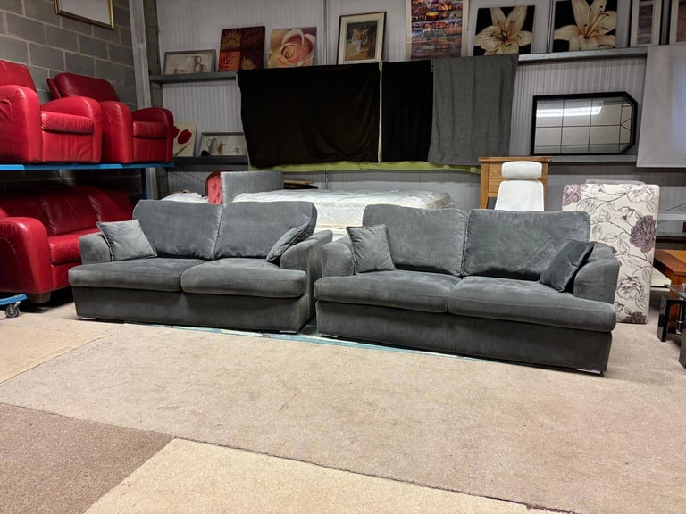 Grey Fabric 3 and 3 Seater Sofas