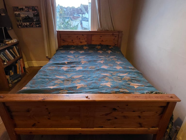 image for Solid Pine Double Bed + Mattress
