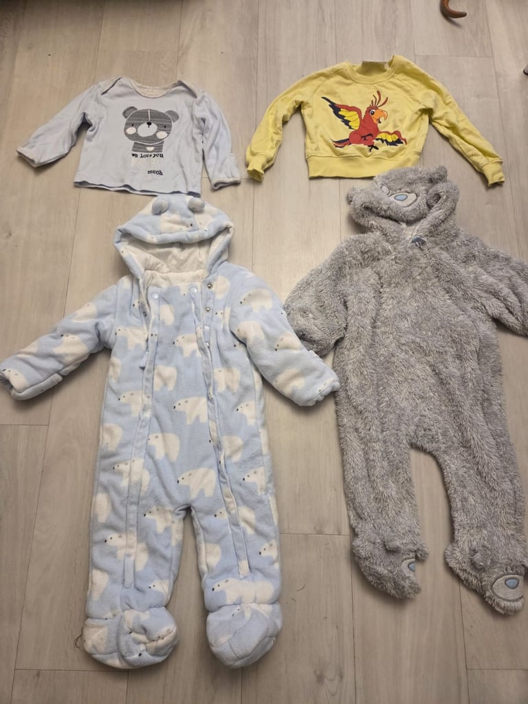 image for M&S - 2x Baby Pram/winter Suit + 2 shirts (organic cotton) - 9-12 months