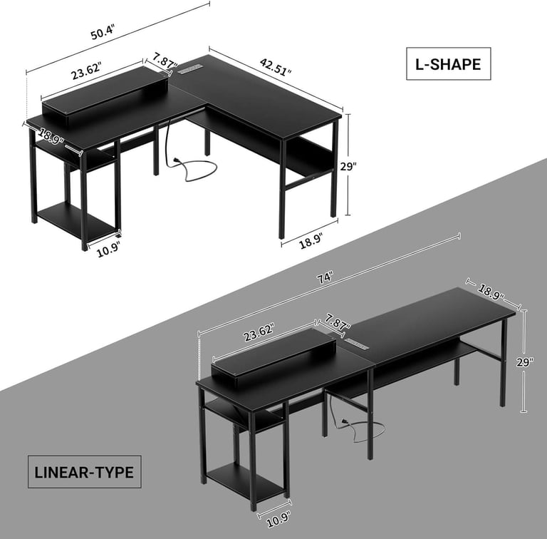 image for new in packaging - L shaped Gaming Desk with LED Lights - black