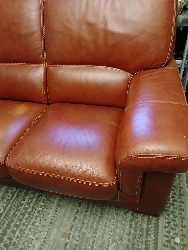 image for Red leather sofa . Very good condtion £40