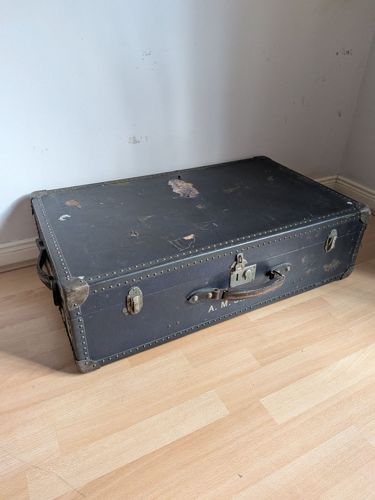 Antique WW1 Military Travelling Trunk Orderlee Suitcase Navy