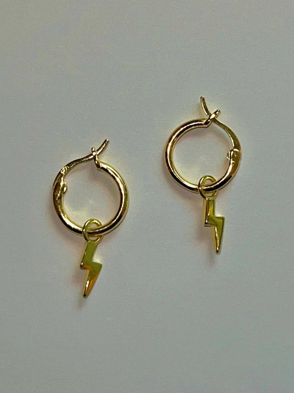 Dainty 18k Gold Plated Lightning Bolt Charm Hoop Earrings