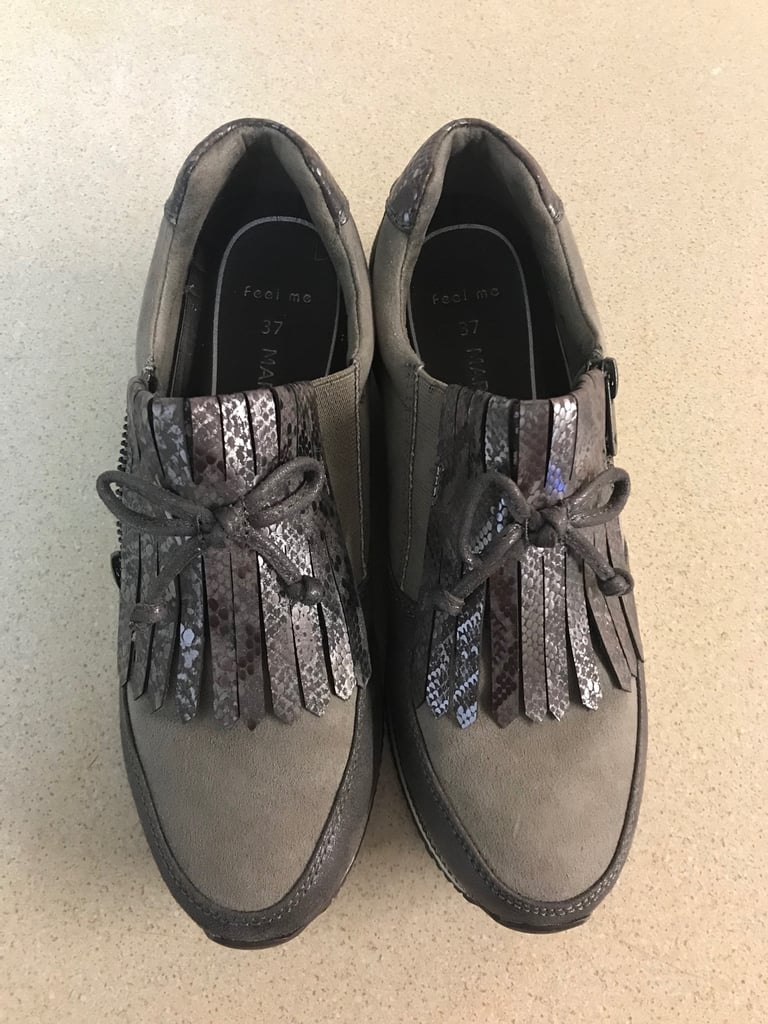 Ladies Marco Tozzi Taupe Comb Zip Trainers Shoes UK Size 4