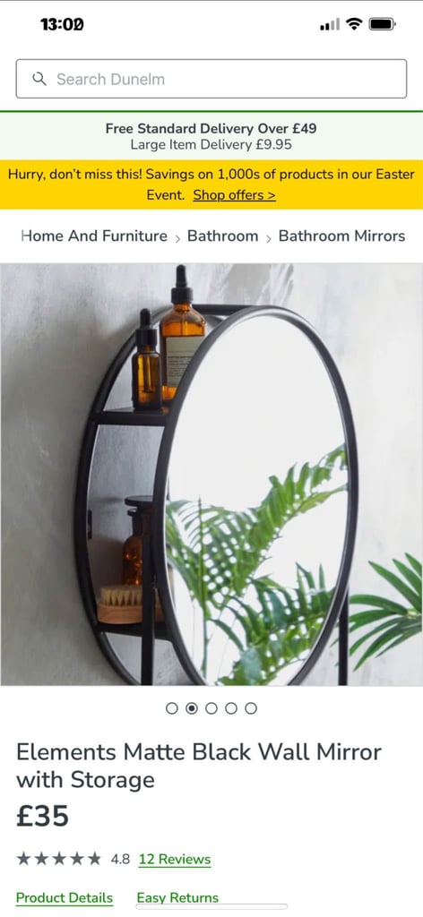 Dunelm Black Wall Mirror with Storage NEW