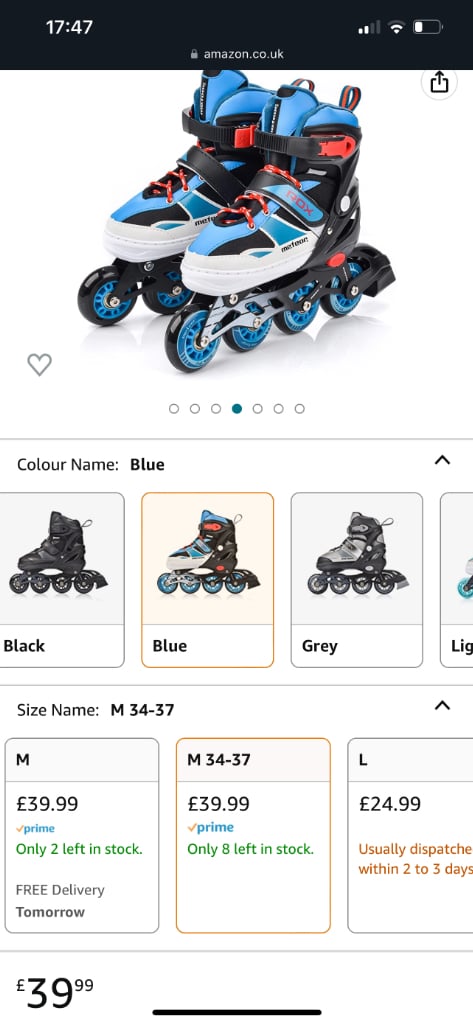 Inline skates for boys with adjustable shoe size