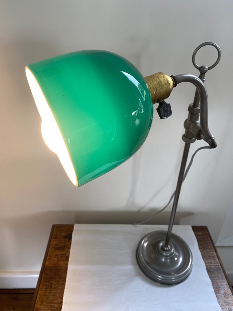 French Antique Green Opaline Lamp