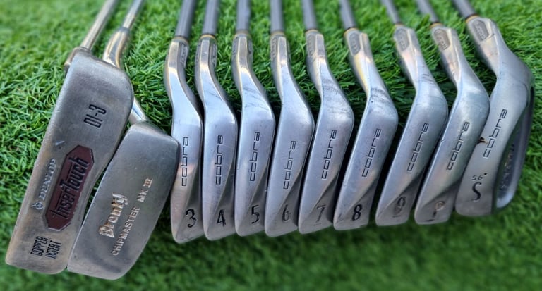 KING COBRA - OFFSET 3-SW, 1-3-5-7, Chipper wedge, putter, CALLAWAY bag, trolley & EXTRA's