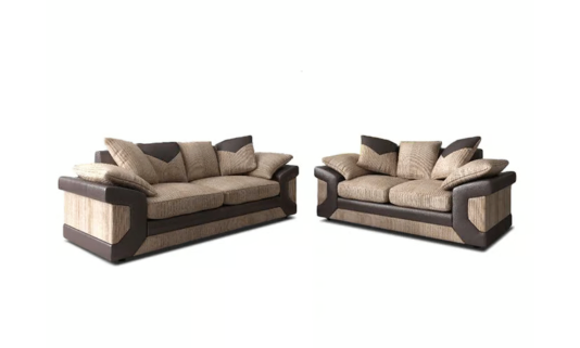 Brand New - Dino Jumbo Cord 3 Seater and 2 Seater Sofa Set - Black with Grey