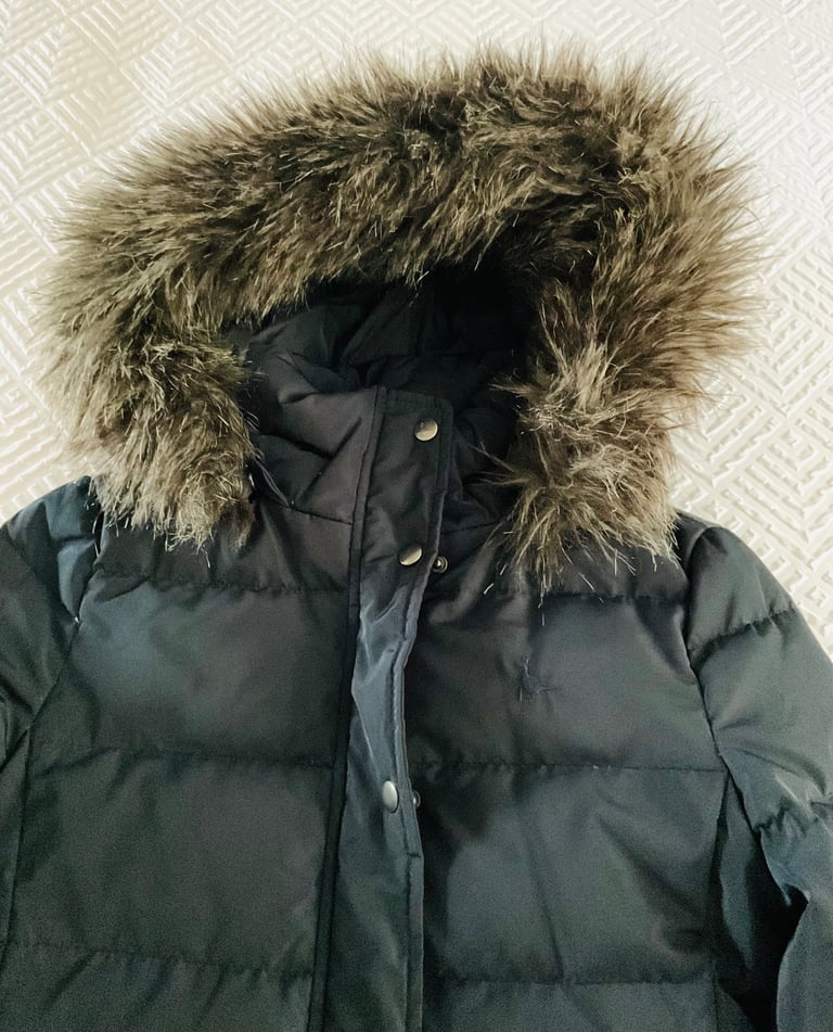 Navy 3/4 Length Coat Size 8 From Jack Wills With Detachable Hood. Down Feathers