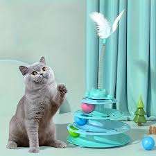Interactive Cat Toy Tower with 3-Layer Rotating Feathers and Balls-3 For £10