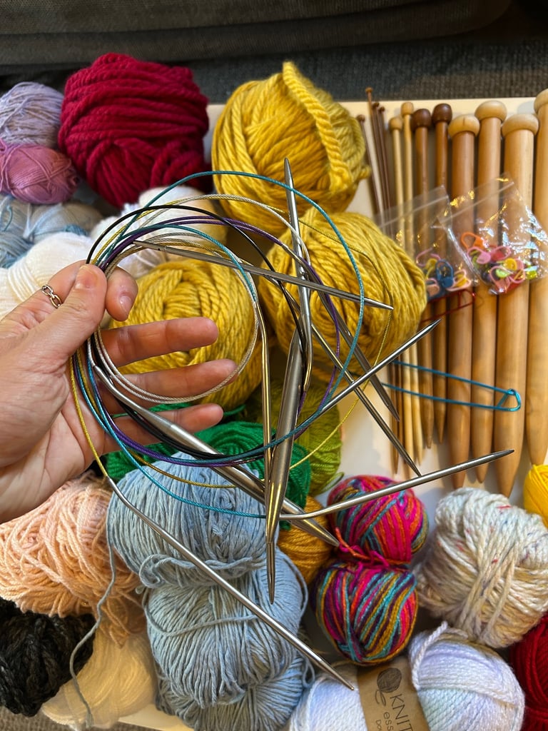 KNITTING MOTHERLOAD: Yarn, Wooden Needles, Loop Needles, Tools, Bag