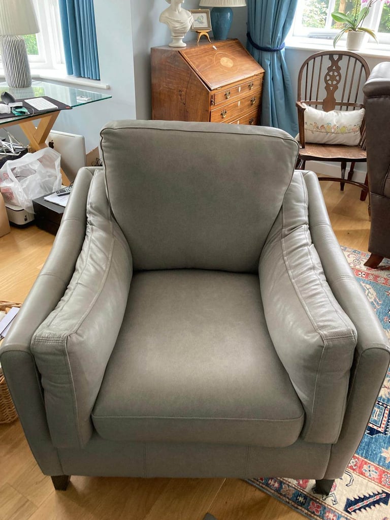 Grey Thomas Lloyd Hudson Leather Chair with Footstool