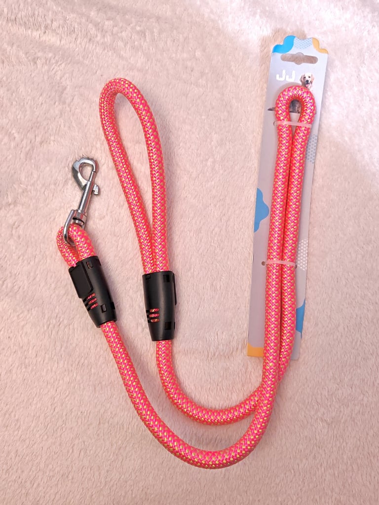 Durable Rope Dog Leash – Reflective Nylon Lead with Metal Clip, Pink (120cm)