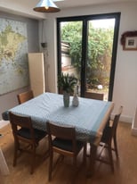 Vintage dining table, chairs and seat covers