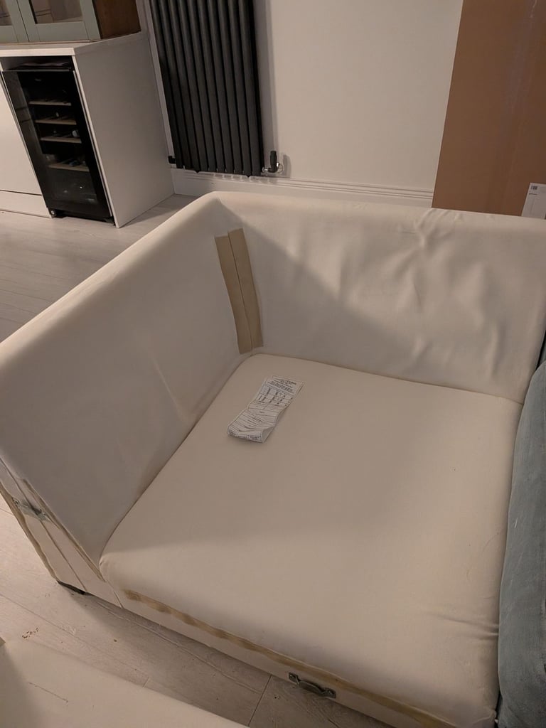 ONO..Stunning superior corner sofa, light blue quality feather filled and foam sofa