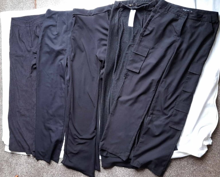 image for Size 8 black flares (one new). Bundle of 5 pairs £10