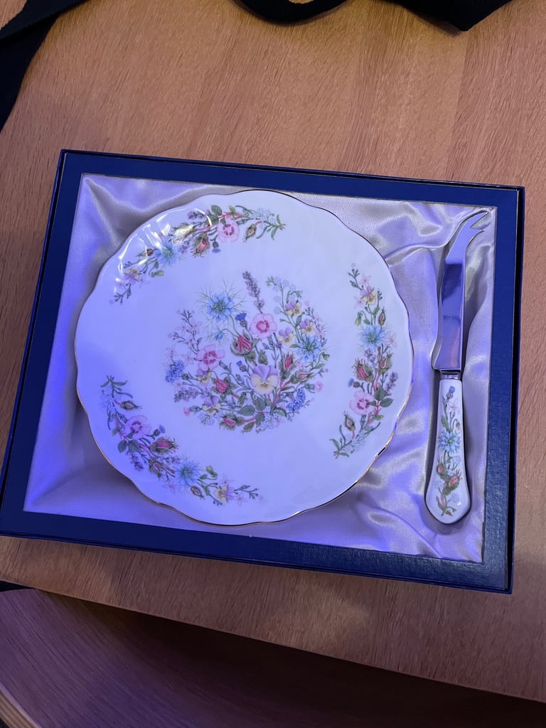 Aynsley cheese plate and knife and Royal Worcester gateaux plate