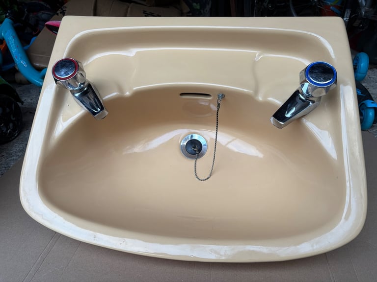 image for Shires Peach / Apricot Sink With Taps Vintage Retro sink from 60’s/70’s
