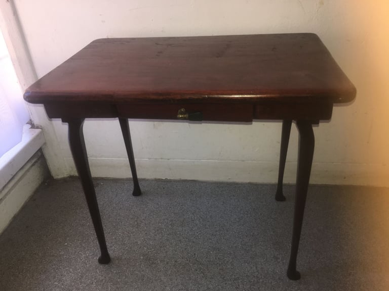 Antique Early Victorian Hardwood Small Side Occasional Table Hardwood Hallway Table with Drawer VGC