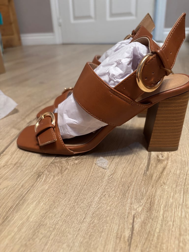 image for Oasis, circle double buckle strap mules, size 4, pick up only 